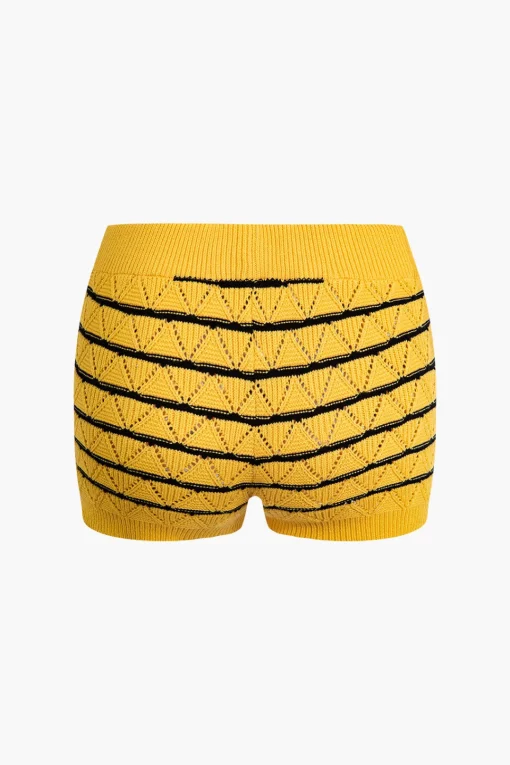 MICAS Knit Sets-Stripe Crop Knit Top And Shorts Set