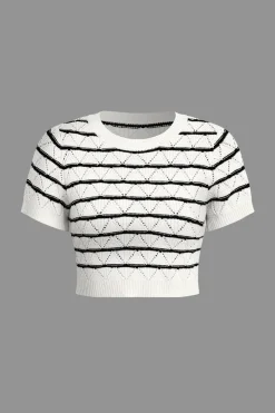 MICAS Knit Sets-Stripe Crop Knit Top And Shorts Set