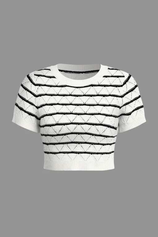 MICAS Knit Sets-Stripe Crop Knit Top And Shorts Set
