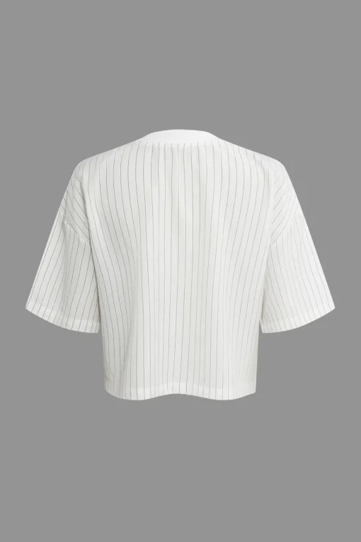 MICAS Short Sets-Stripe Print Casual Shorts Set WHITE