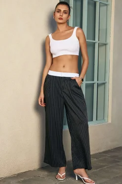 MICAS Pants-Stripe Print Low Waist Trousers Contrast Color