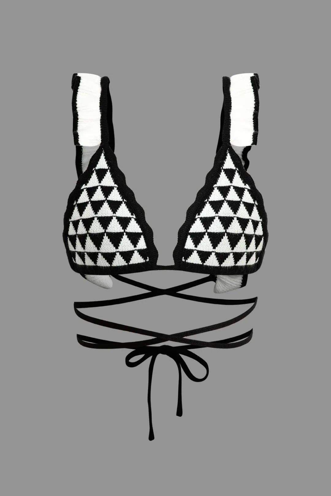 MICAS Knitwear|Knit Sets-Stripe Tie Bra Top And Tiered Ruffle Knit Midi Skirt Set Contrast Color