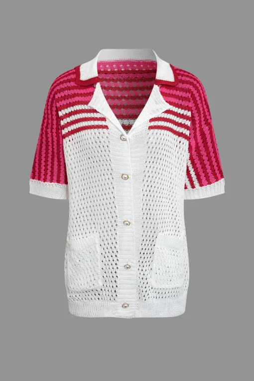 MICAS Knit Sets-Striped Crochet Knit Cardigan and Shorts Set