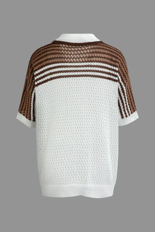 MICAS Knit Sets-Striped Crochet Knit Cardigan and Shorts Set