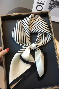 MICAS Accessories-Striped Silk Scarf Contrast Color