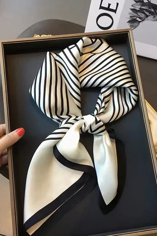 MICAS Accessories-Striped Silk Scarf Contrast Color