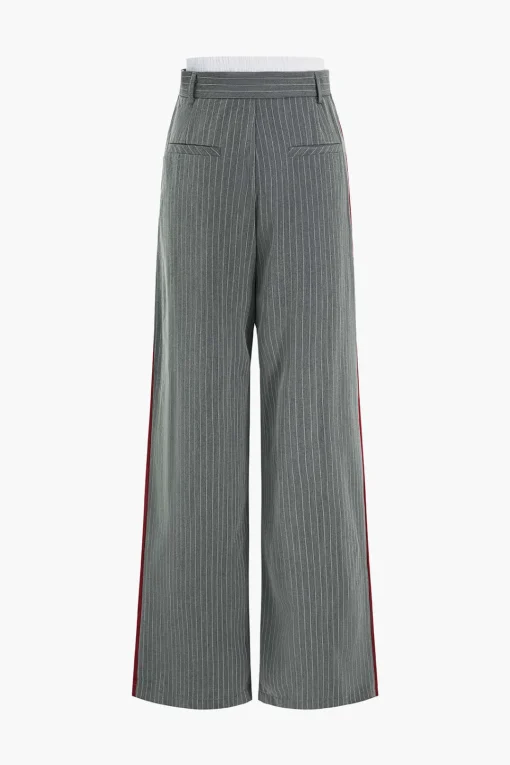 MICAS Pants-Stripes Print High Waist Trousers GRAY
