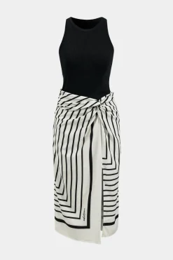 MICAS Midi Dresses-Stripes Print Patchwork Sleeveless Midi Dress Contrast Color