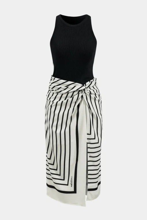 MICAS Midi Dresses-Stripes Print Patchwork Sleeveless Midi Dress Contrast Color