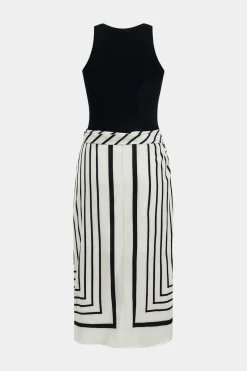MICAS Midi Dresses-Stripes Print Patchwork Sleeveless Midi Dress Contrast Color
