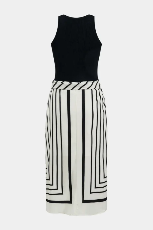 MICAS Midi Dresses-Stripes Print Patchwork Sleeveless Midi Dress Contrast Color