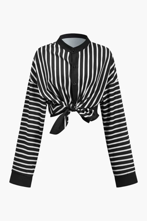 MICAS Pant Sets-Stripes Print Shirt And Trousers Set BLACK