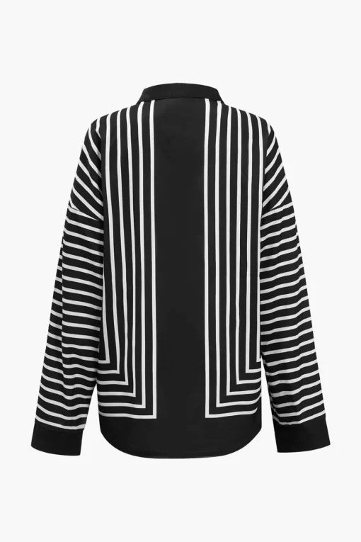 MICAS Pant Sets-Stripes Print Shirt And Trousers Set BLACK