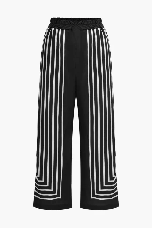 MICAS Pant Sets-Stripes Print Shirt And Trousers Set BLACK