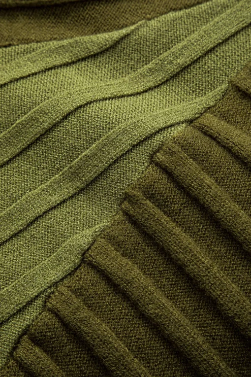 MICAS Knit Dresses-Sweater Asymmetrical Patchwork Mini Dress OLIVE