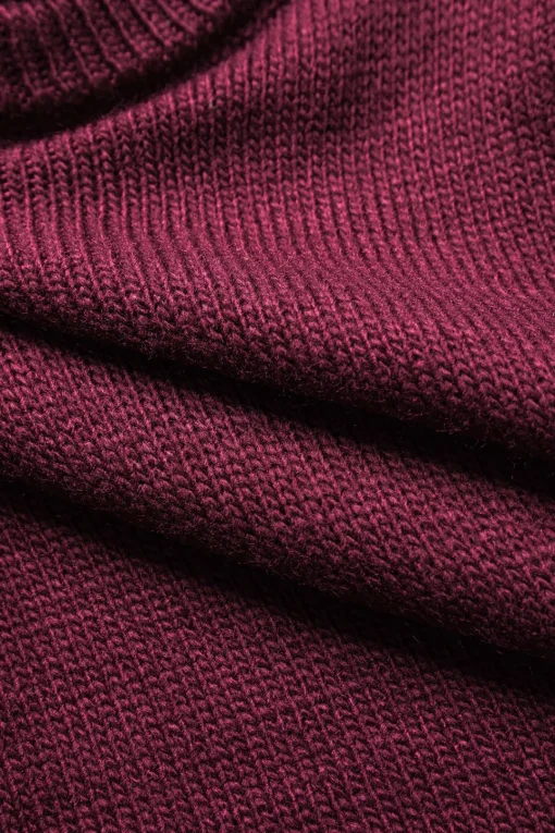 MICAS Knitwear|Knit Tops-Sweater Fringe Round Neck Long-Sleeve Top BURGUNDY