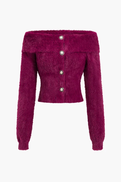 MICAS Knit Tops-Sweater Off Shoulder Long-Sleeve Top BURGUNDY