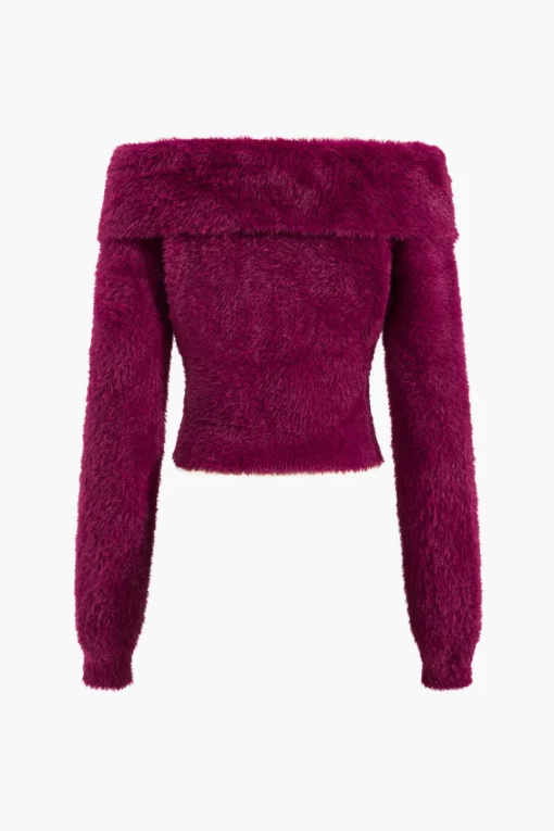 MICAS Knit Tops-Sweater Off Shoulder Long-Sleeve Top BURGUNDY