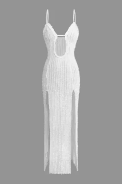 MICAS Maxi Dresses-Textured Cut Out Slit Cami Maxi Dress