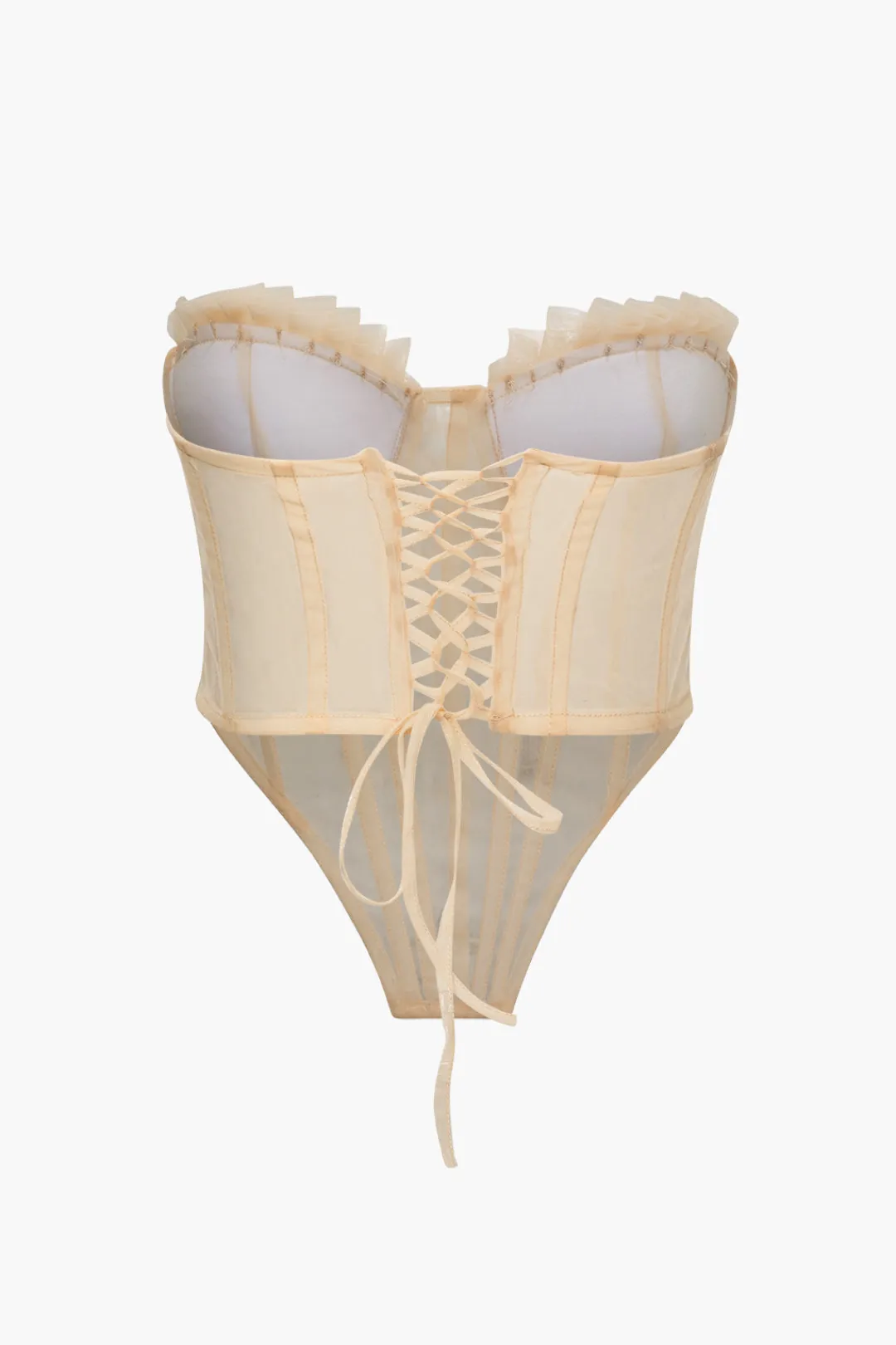 MICAS Tube Tops|Corset & Bustier Tops-Tie Back Sheer Mesh Corset Strapless Top LIGHT PINK