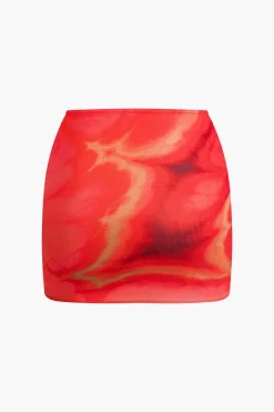 MICAS Skirt Sets|Vacation Sets-Tie Dye Asymmetrical Tube Top And Mini Skirt Set RED