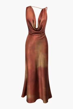 MICAS Maxi Dresses-Tie Dye Asymmetric Cowl Neck Satin Maxi Dress MULTICOLOR