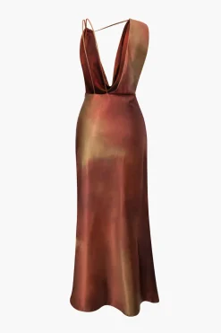 MICAS Maxi Dresses-Tie Dye Asymmetric Cowl Neck Satin Maxi Dress MULTICOLOR