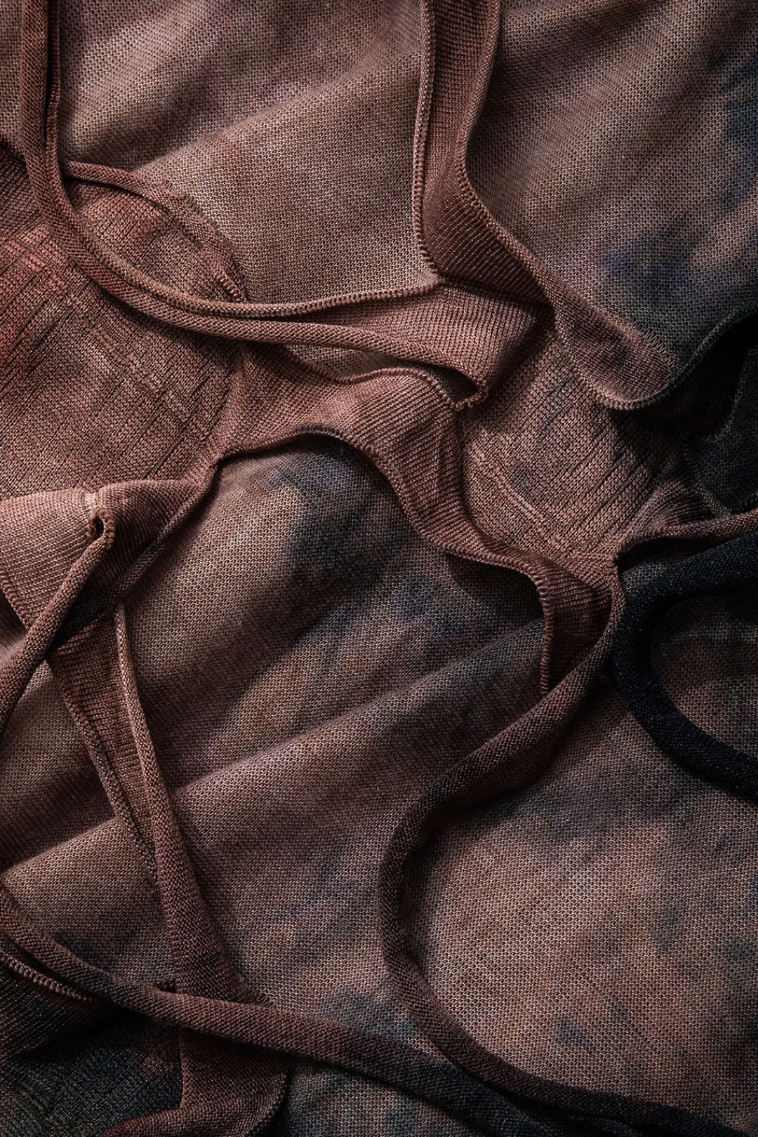 MICAS Maxi Dresses-Tie Dye Distressed Mesh Slit Halter Cowl Neck Maxi Dress BROWN