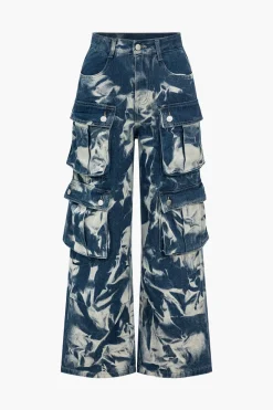 MICAS Cargo Pants|Jeans-Tie Dye Flap Pocket Cargo Jeans WHITE