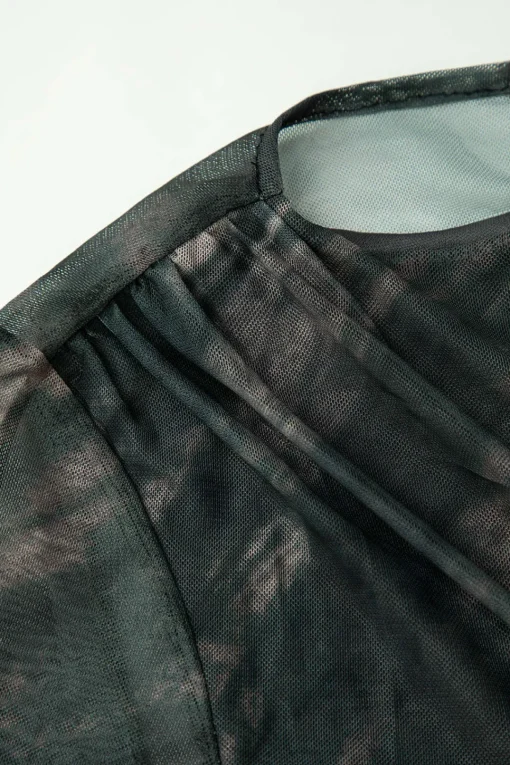 MICAS Long Sleeve Tops|Long Sleeves Tops-Tie Dye Ruched Mesh Long Sleeve Top MOCHA