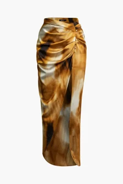 MICAS Skirts-Tie Dye Ruched Split Maxi Skirt MULTICOLOR