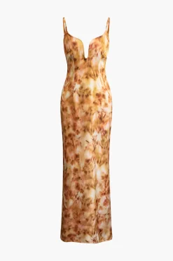 MICAS Maxi Dresses-Tie Dye V-neck Backless Slip Maxi Dress MULTICOLOR