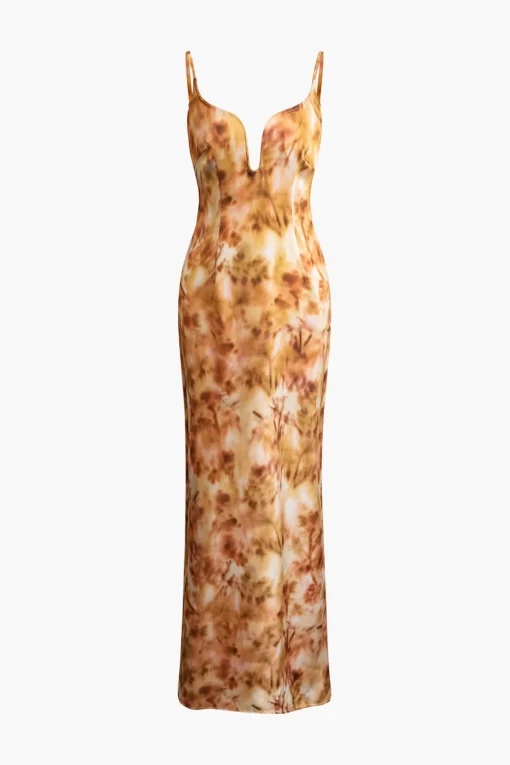 MICAS Maxi Dresses-Tie Dye V-neck Backless Slip Maxi Dress MULTICOLOR