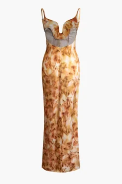 MICAS Maxi Dresses-Tie Dye V-neck Backless Slip Maxi Dress MULTICOLOR