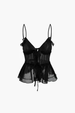 MICAS Tank Tops & Cami-Tie Front Sheer Ruffle Cami Top