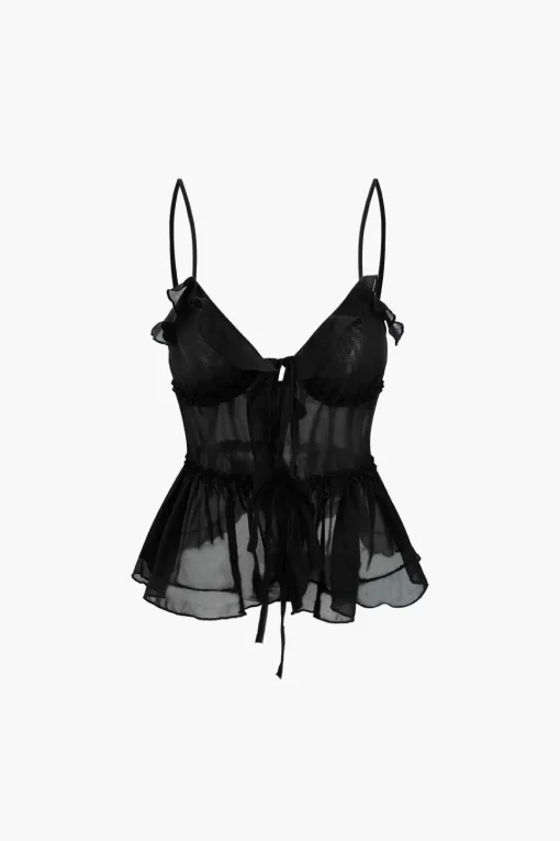 MICAS Tank Tops & Cami-Tie Front Sheer Ruffle Cami Top