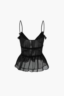 MICAS Tank Tops & Cami-Tie Front Sheer Ruffle Cami Top