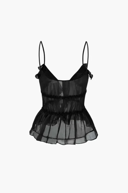 MICAS Tank Tops & Cami-Tie Front Sheer Ruffle Cami Top