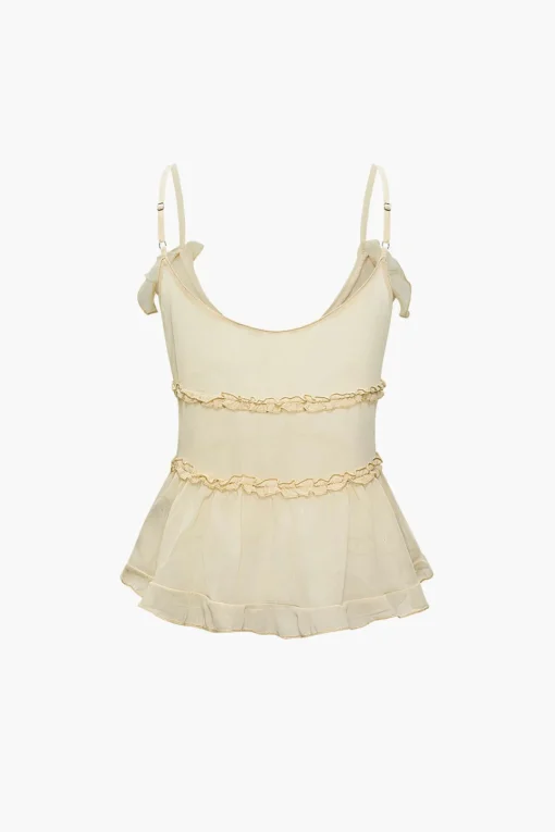 MICAS Tank Tops & Cami-Tie Front Sheer Ruffle Cami Top