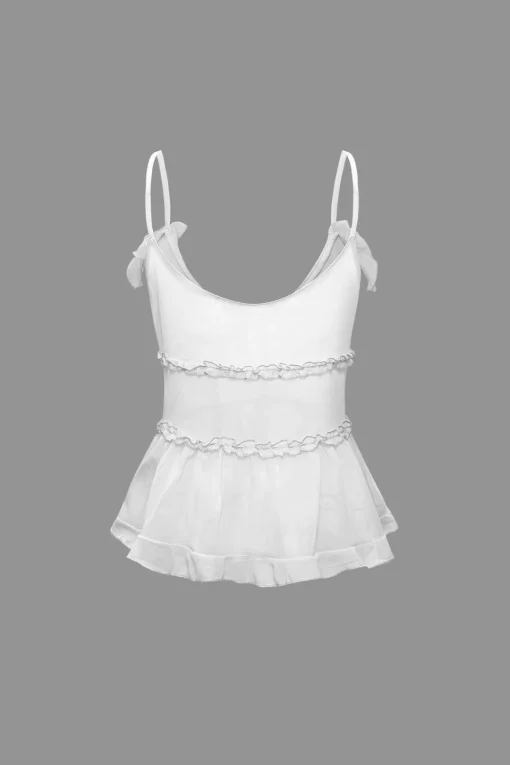 MICAS Tank Tops & Cami-Tie Front Sheer Ruffle Cami Top