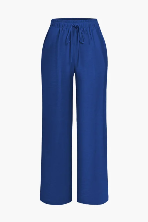 MICAS Pant Sets|Vacation Sets-Tie Front Shirt And Wide Leg Pants Set