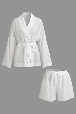 MICAS Short Sets-Tie Wrap Top and Shorts Set WHITE
