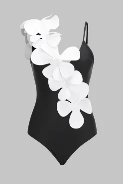 MICAS Swimwear-Tummy Control Appliques Detail One-Piece Swimsuit BLACK