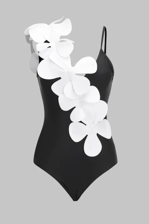 MICAS Swimwear-Tummy Control Appliques Detail One-Piece Swimsuit BLACK