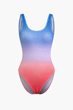 MICAS Swimwear-Tummy Control Ombre Textured Square Neck Backless One-Piece Swimsuit MULTICOLOR