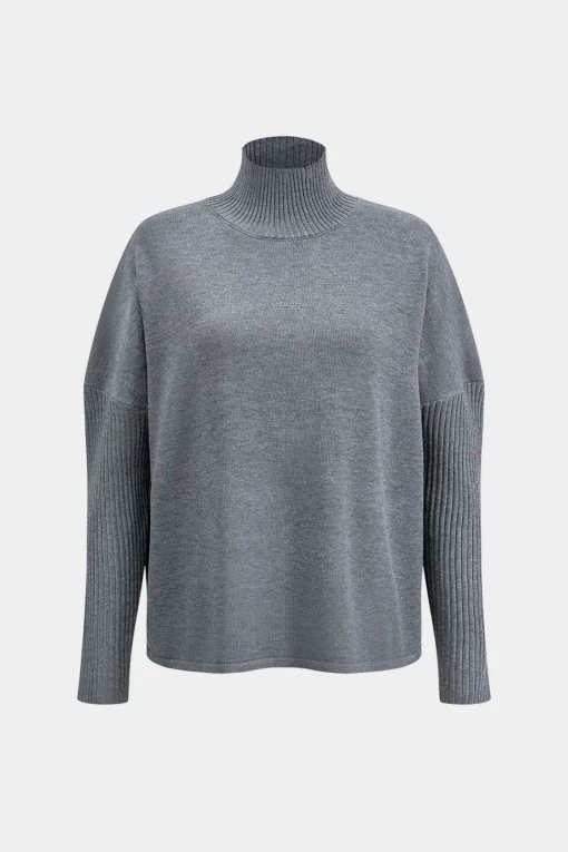 MICAS Skirt Sets-Turtleneck Long Sleeve Top And Skirt Set GRAY