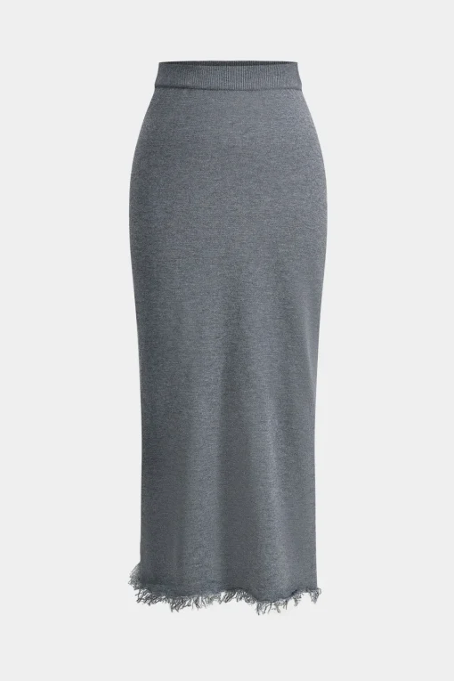 MICAS Skirt Sets-Turtleneck Long Sleeve Top And Skirt Set GRAY