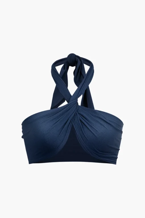 MICAS Tube Tops-Twist Halter Knot Crop Tube Top