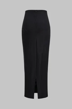 MICAS Skirt Sets-Twist Knot Patchwork Long Sleeve Shirt And Skirt Set BLACK