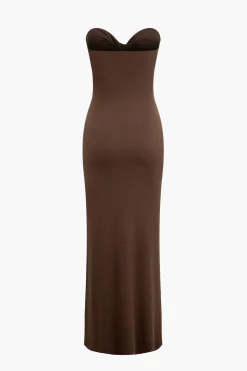 MICAS Maxi Dresses-Twist Strapless Cut Out Ruched Maxi Dress BROWN